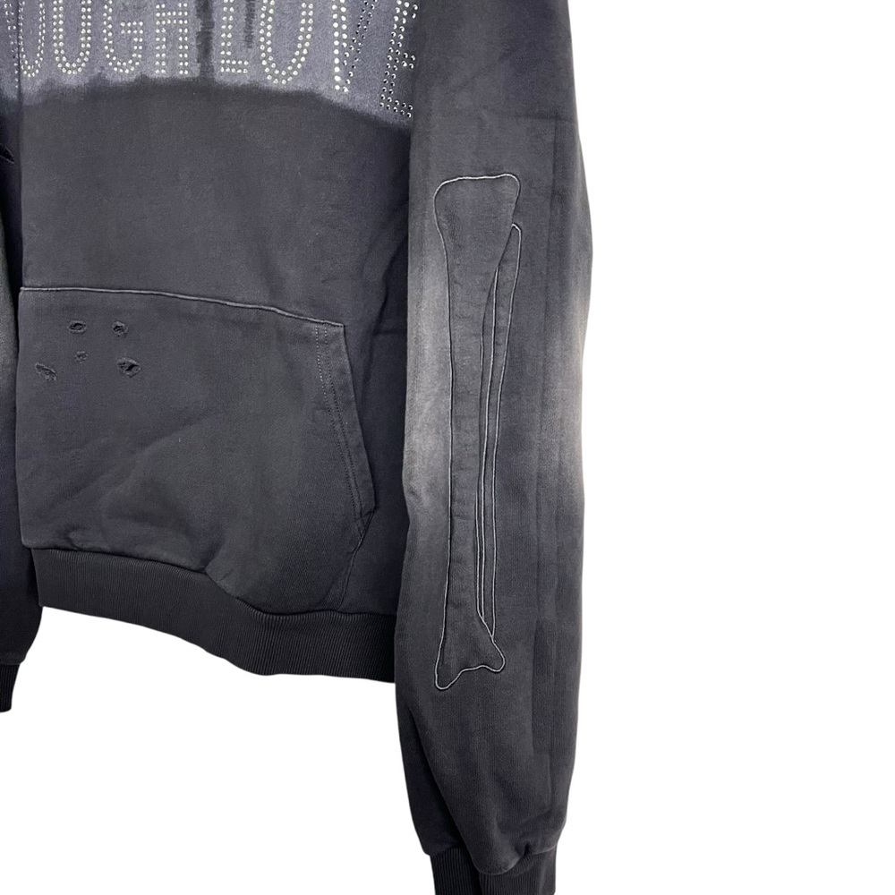 New Mens 01-01 Premium Oversized Boxy Rhinestone Washed Distressed Hoodie - Picture 4 of 7